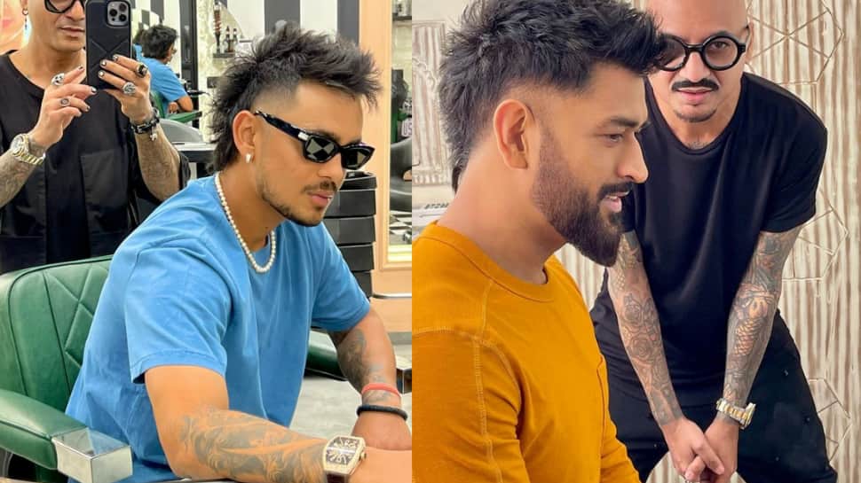 Pictures with MS Dhoni's new look with ponytail go viral