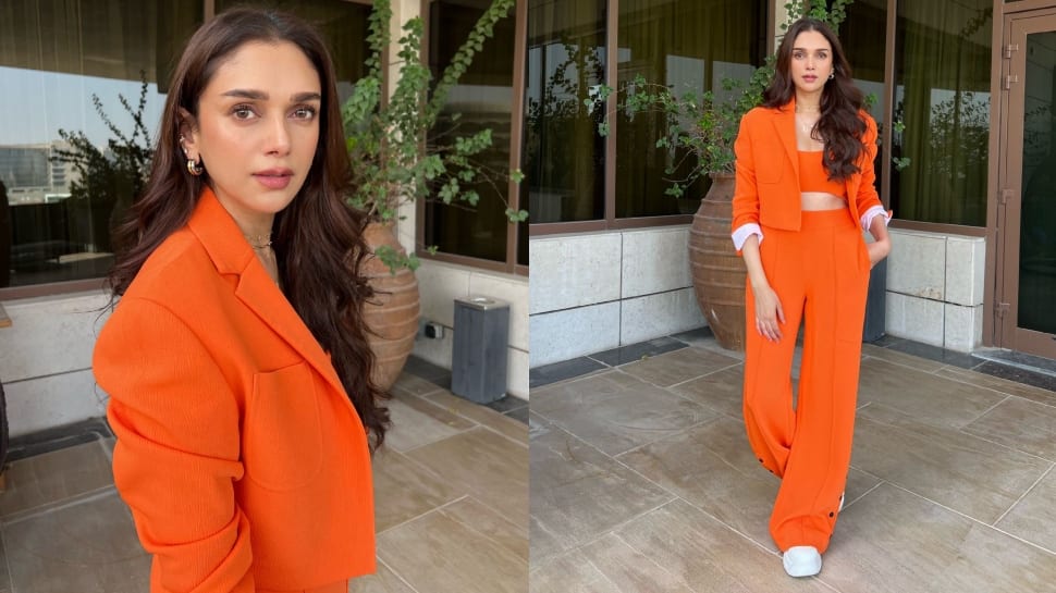 Aditi Rao Hydari Radiates Boss Babe Vibes In Stunning Orange Co-Ord Set - Watch