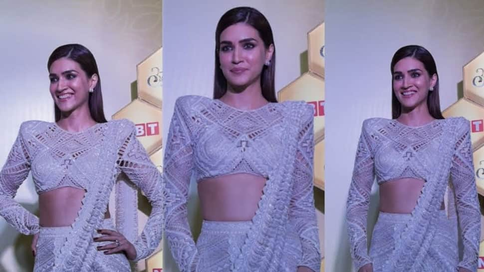 Kriti Sanon Wears Sexy Breathtaking Pearl White Lehenga Saree Shines Bright Like A Diamond