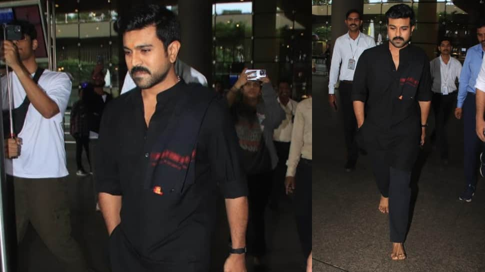 Ram Charan Snapped Barefoot At The Airport In All-Black Avatar During Ayyappa Deeksha, Fans Call Him &#039;Spiritual&#039; 