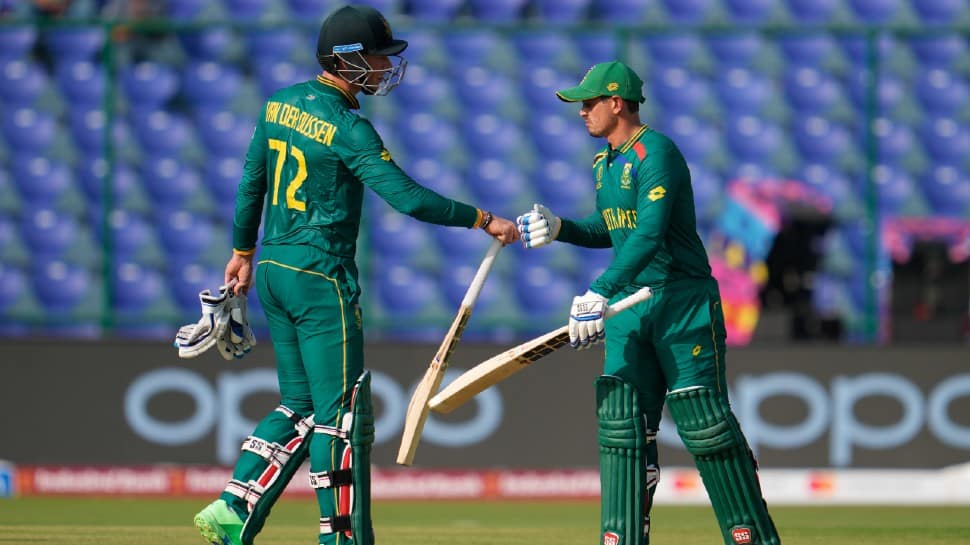 South Africa recorded the highest total of 428 in the history of the World Cup, surpassing Australia’s tally of 417 against Afghanistan in 2015. It included centuries by Quinton de Kock, Rassie van der Dussen and Aiden Markram. (Photo: AP)