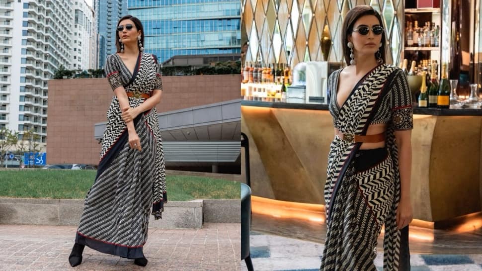 Karishma Tanna Spells Glam In Stunning Black And White Saree, Adds A Classic Twist In Her Trip To Busan