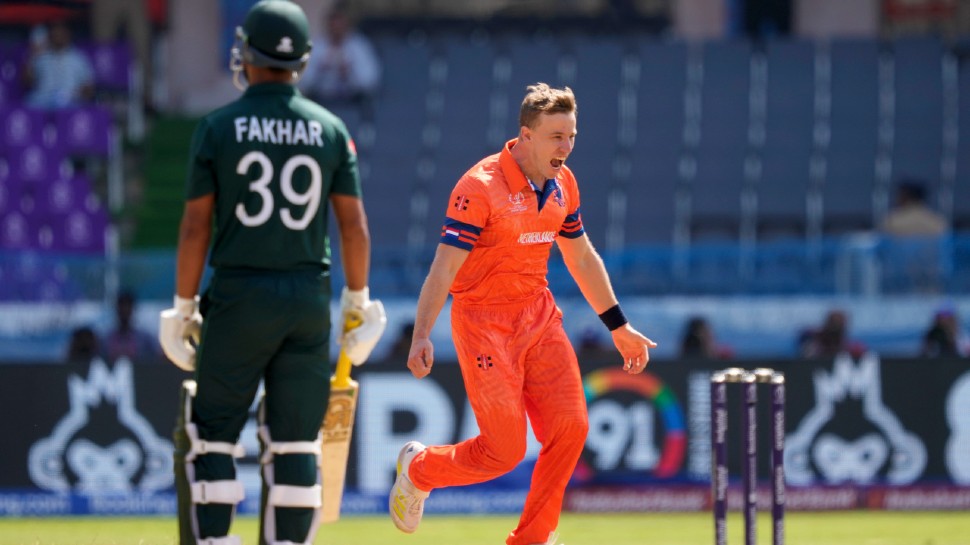 Netherlands pacer Logan van Beek missed his side's second game of ICC Cricket World Cup 2023 against New Zealand in Hyderabad on Monday due to a hamstring injury. (Photo: AP)
