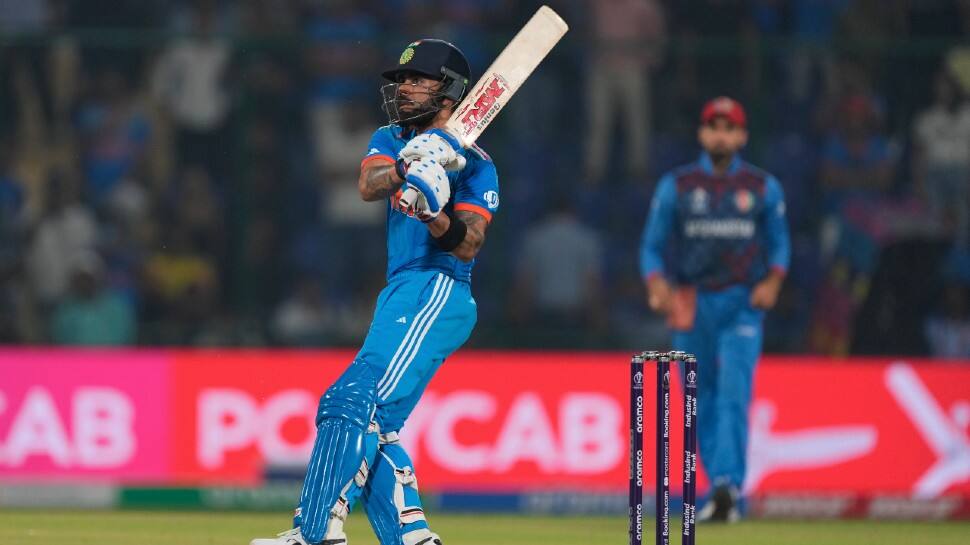 Virat Kohli scored an unbeaten half-century in India's eight-wicket win over Afghanistan in their ICC Cricket World Cup 2023 match in New Delhi on Wednesday. This was India’s 7th successful chase of 250 or more in World Cups, no other team has more than 5. (Photo: AP)