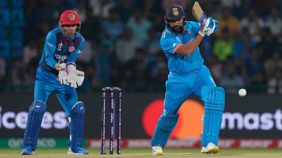 Rohit Sharma recorded the fastest hundred by Indian batter in the World Cup surpassing Kapil Dev’s tally of 72 balls. (Photo: AP)