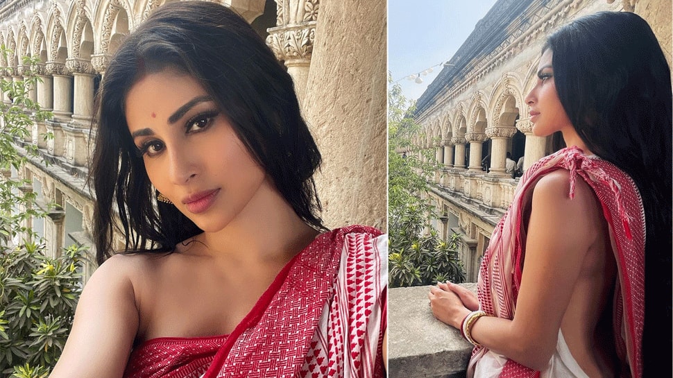 Mouni Roy Drops Jaw-Dropping Pics In Bengali-Style White Saree On Occasion Of Durga Puja, Leaves Fans Stunned