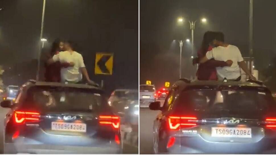 Video Of Hyderabad Man Kissing His Partner Standing In Car Sunroof Goes Viral, Raises Safety Concerns