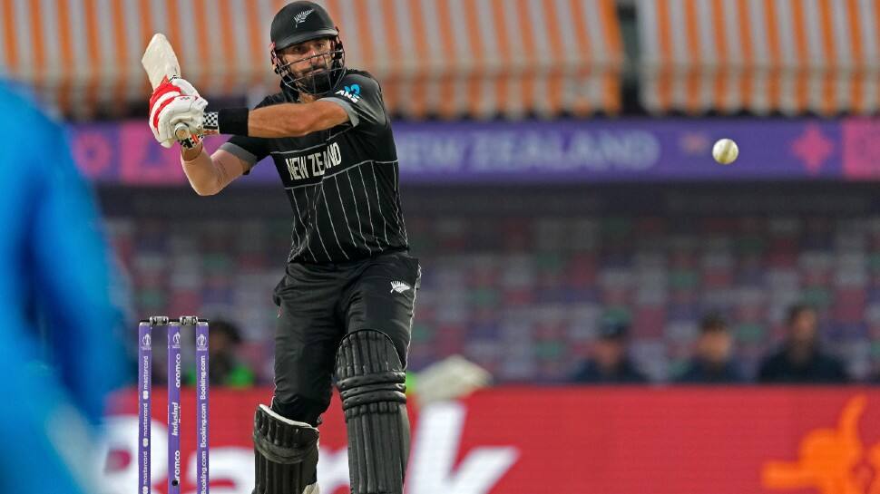 New Zealand batters Daryl Mitchell and Rachin Ravindra added 159 runs for the third wicket, the second-highest third-wicket partnership for New Zealand in the World Cup. 160 between Kane Williamson and Ross Taylor against West Indies in Manchester in 2019 is the highest. (Photo: AP)