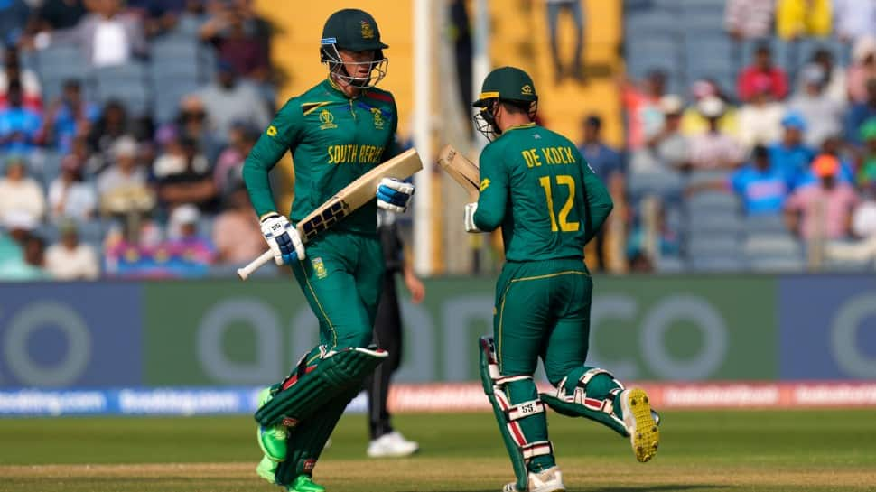 Quinton de Kock and Rassie van der Dussen put on 200 runs for second wicket vs New Zealand in the ICC Cricket World Cup 2023 match and now have the third-highest second-wicket partnership for South Africa in the ODI World Cup. Hashim Amla and Faf du Plessis put on 247 against Ireland in 2015 World Cup and De Kock and Van der Dussen put on 204 vs Sri Lanka earlier in this year's tournament. (Photo: AP)