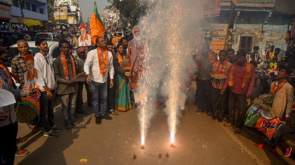 Madhya Pradesh Poll Results: Crackers, Sweets And Colours; Celebrations Erupt As BJP Crossed Majority Mark Comfortably