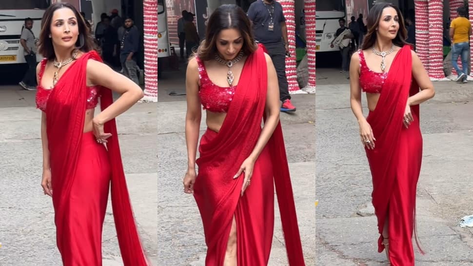 Malaika Arora Looks Beautiful in red saree hot look 