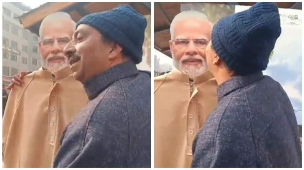 Watch: Kashmiri Man Lovingly Kisses Life-Size Cut-Out Of PM Modi in Srinagar