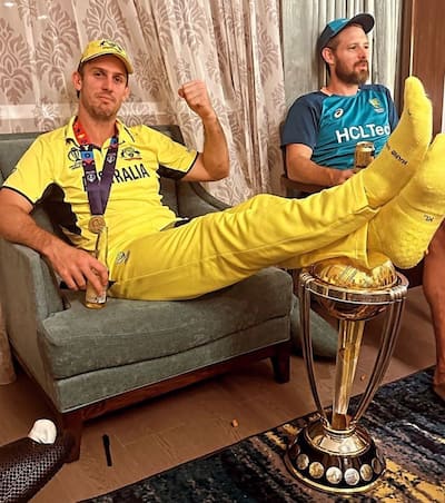 Mitchell Marsh's Feet On WC Trophy