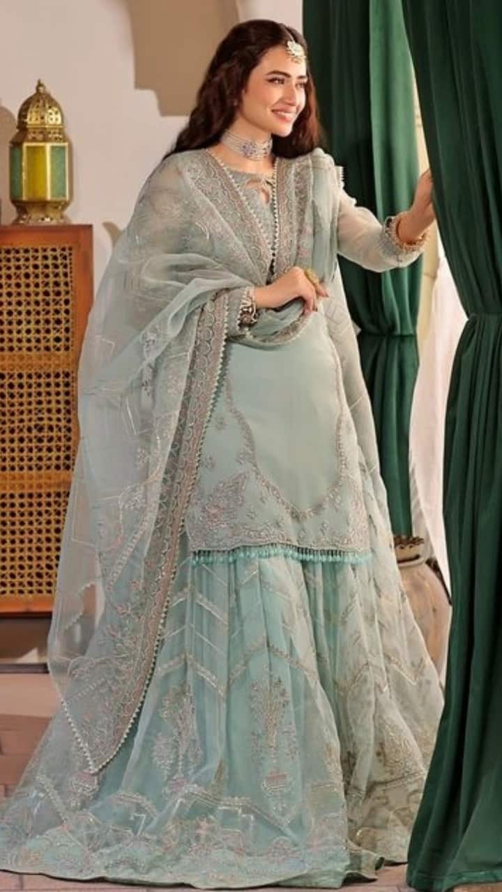 sana javed green dress 10 Regal Outfits Worn By Sana Javed You Must Add To Your Wedding Wardrobe |  Lifestyle News
