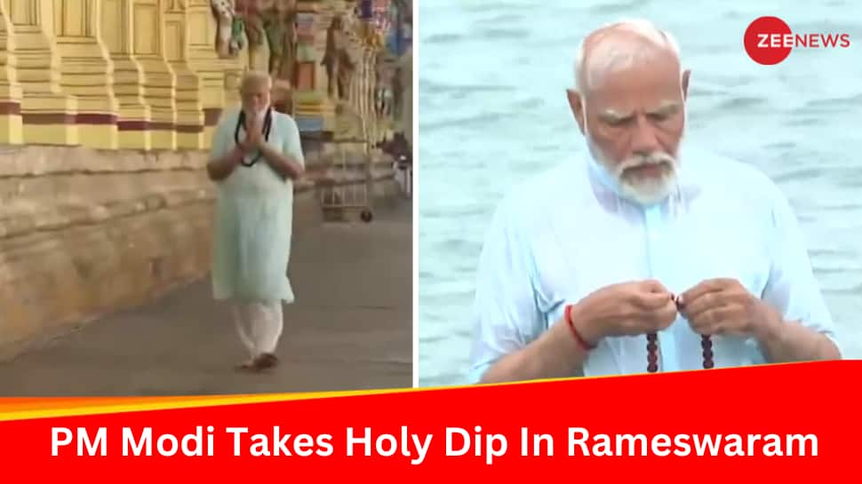 PM Modi Prays At Rameswaram Temple, Takes Holy Dip In ‘Angi Theerth’ Beach