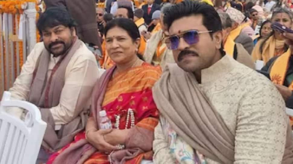 Ram Charan Poses With Dad Chiranjeevi At Historic Ram Mandir Pran Pratishta In Ayodhya 