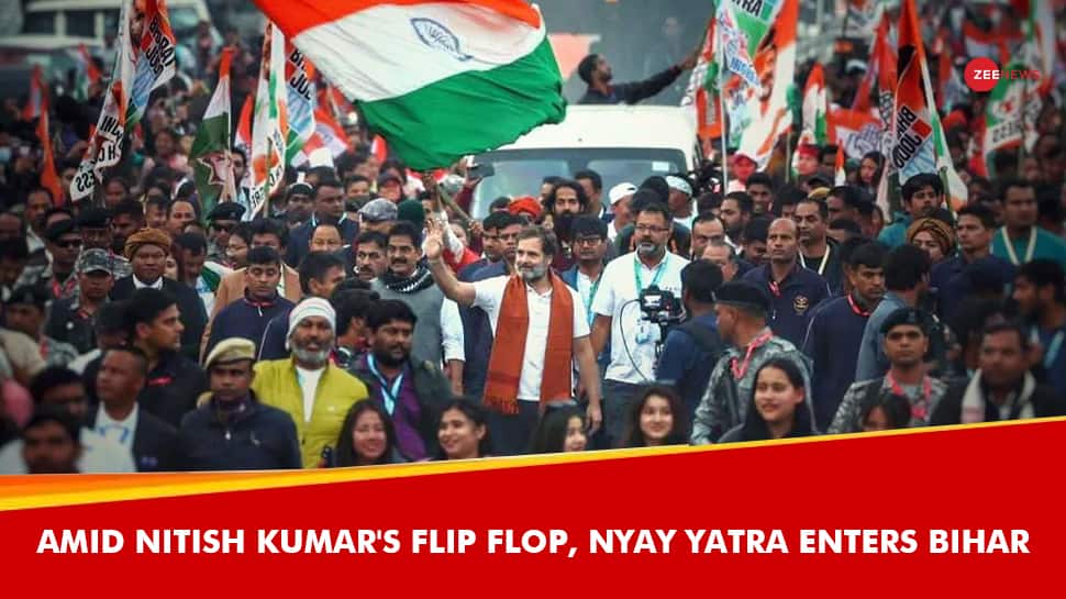Amid Nitish Kumar&#039;s Flip-Flop, Rahul Gandhi&#039;s Bharat Jodo Nyay Yatra Enters Bihar