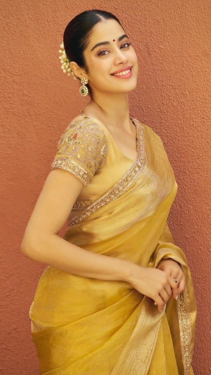 Basant Panchami, Saraswati Puja 2023: Janhvi Kapoor's yellow sarees with  bold blouse designs | Celeb fashion | Zoom TV