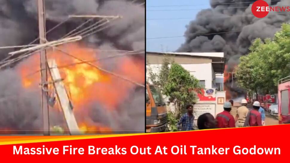 Massive Fire Engulfs Oil Tanker Godown In Vijayawada, Huge Plumes Of Smoke Seen Rising  