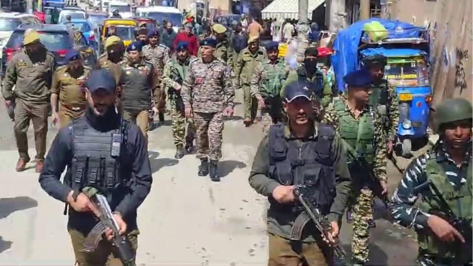 J&amp;K Police, Security Forces HOld Flag March Across Valley Ahead of LS Polls