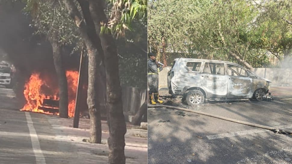 Moving Car Catches Fire Near Sector-70, Noida- No Casualties Reported
