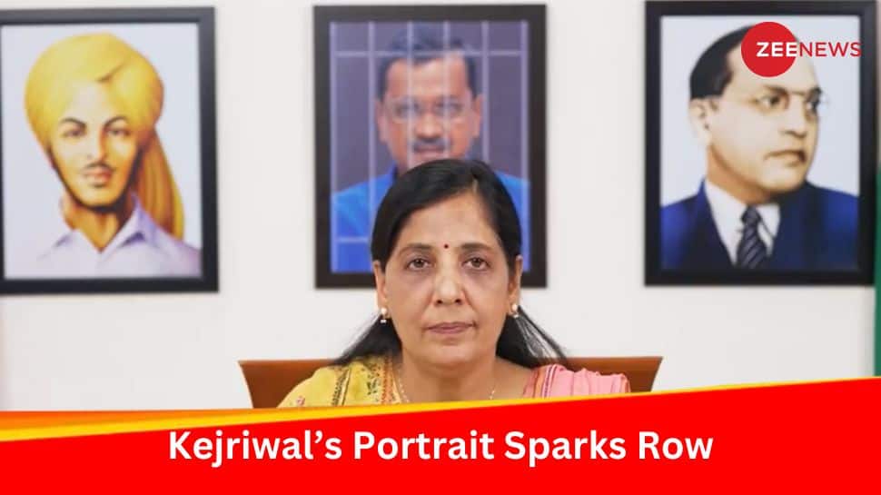 Arvind Kejriwal&#039;s Photo Placed Between Bhagat Singh, Ambedkar Portraits Sparks BJP Vs AAP Tussle