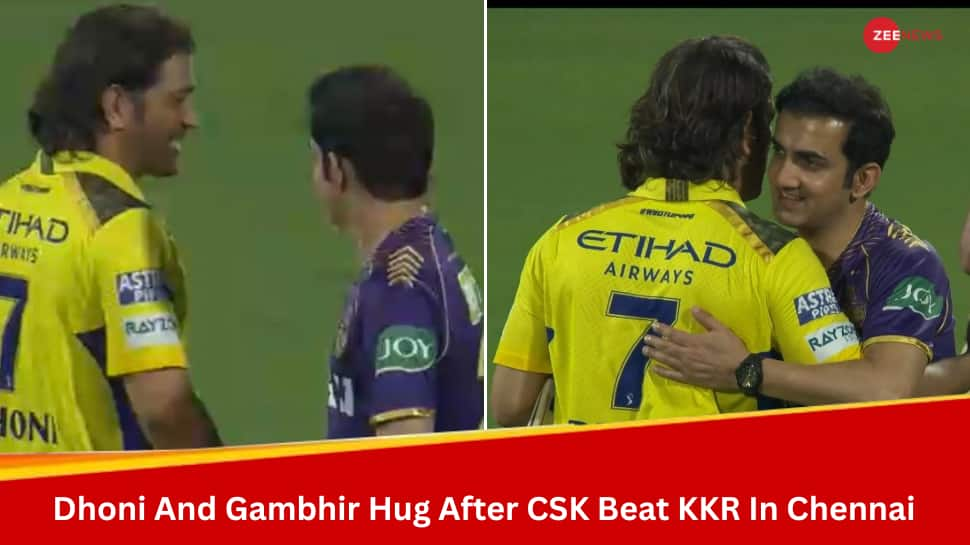 IPL 2024: MS Dhoni, Gautam Gambhir Share Heart Warming Hug After CSK Beat KKR By 7 Wickets At Chepauk - WATCH