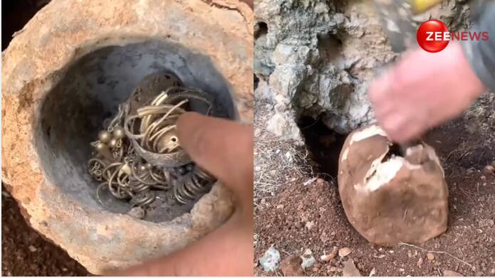 Viral Video: Man Discovers Gold Chains And Coins Inside Unique Stone ...