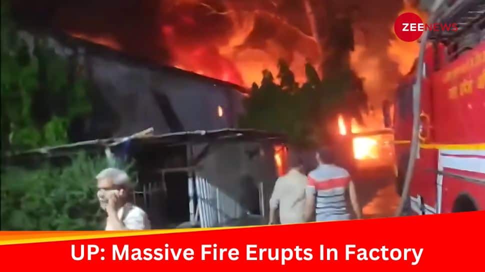 Utttar Pradesh: Major Fire Erupts in Sahibabads Industrial Area, 18 Fire Tenders Present On Scene | Video
