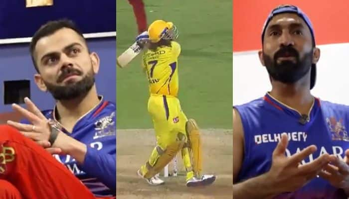 Virat Kohli&#039;s Reaction As Dinesh Karthik Explains How MS Dhoni&#039;s 110 Meter Six Helped RCB Win Goes Viral - Watch