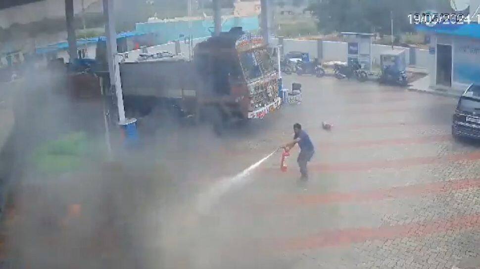 Watch: Brave Petrol Pump Employee Averts Major Truck  Fire Accident In Telangana