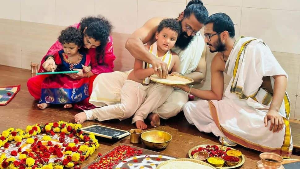 Aksharabhyasam Ritual Performed For &#039;Kantara&#039; Fame Rishab Shetty&#039;s Daughter At Hariharapura&#039;s Divya Kshetra Temple 