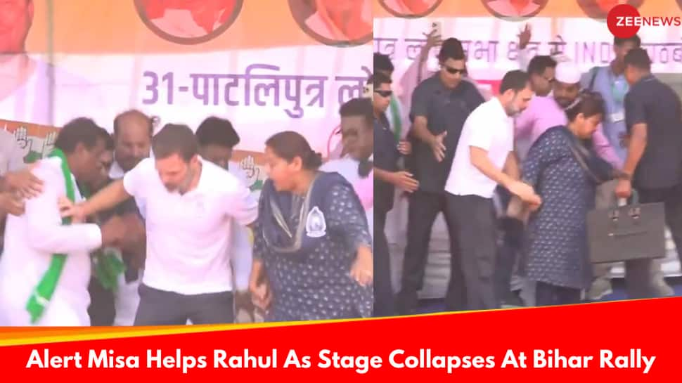 Close Call For Rahul Gandhi As Stage Collapses At Bihar Rally, Alert Misa Helps Congress Leader - Watch