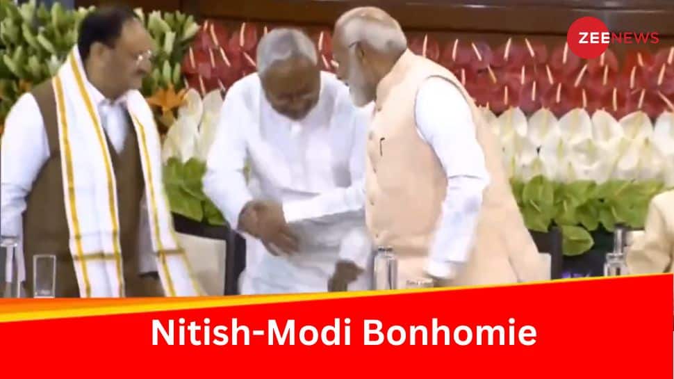 Watch: At NDA MPs Meet, Nitish Kumar Touches PM-Elect Narendra Modi&#039;s Feet