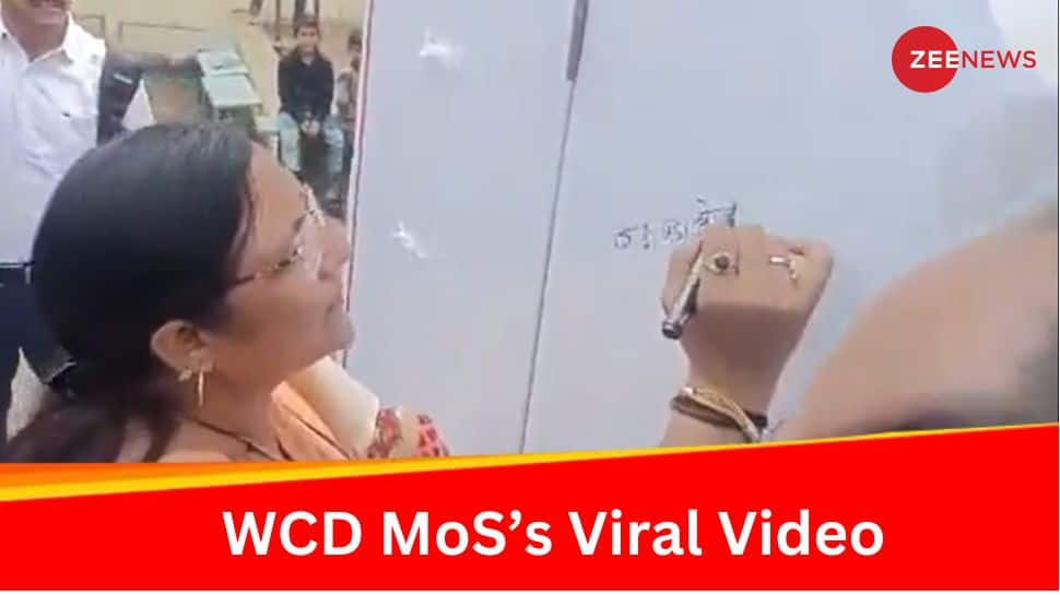 Minister of State WCD Savitri Thakur&#039;s Video Writing Wrong Slogan In Hindi Goes Viral; Watch