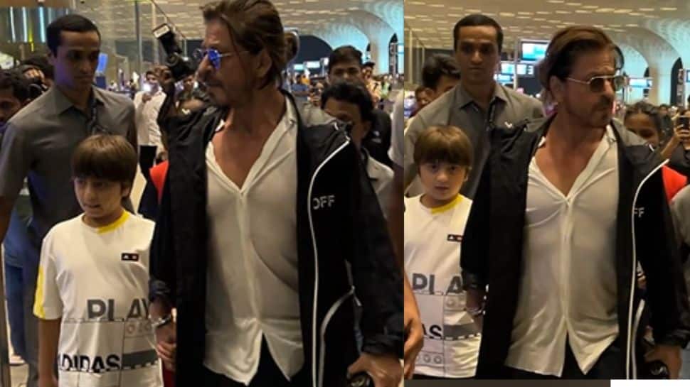  Shah Rukh Khan And Son AbRam Melt Hearts At Airport, Fans Swoon Over Adorable Bond