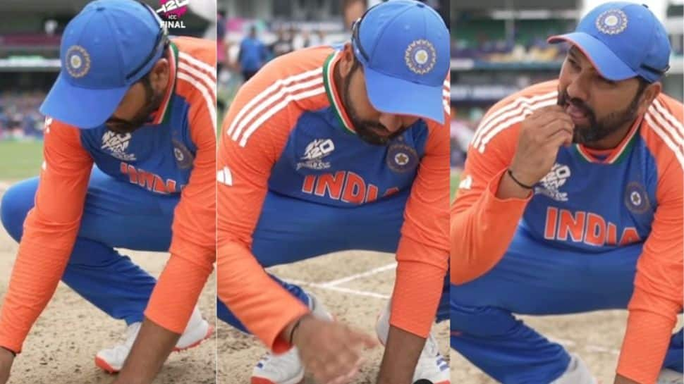 Rohit Sharma&#039;s Unique Celebration: Eating Grass From Barbados Pitch After T20 World Cup Victory Goes Viral- WATCH