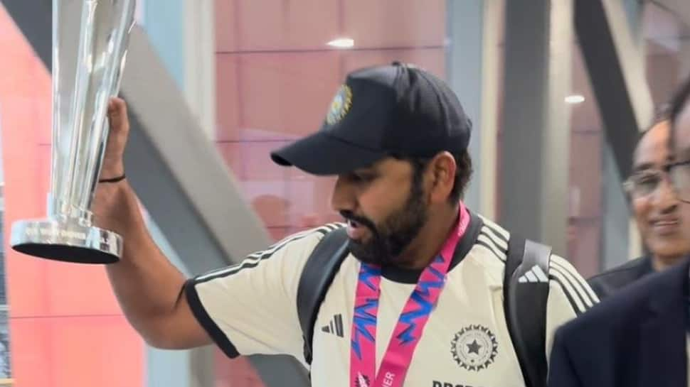 Rohit Sharma Arrives With T20 WC Winner's Trophy