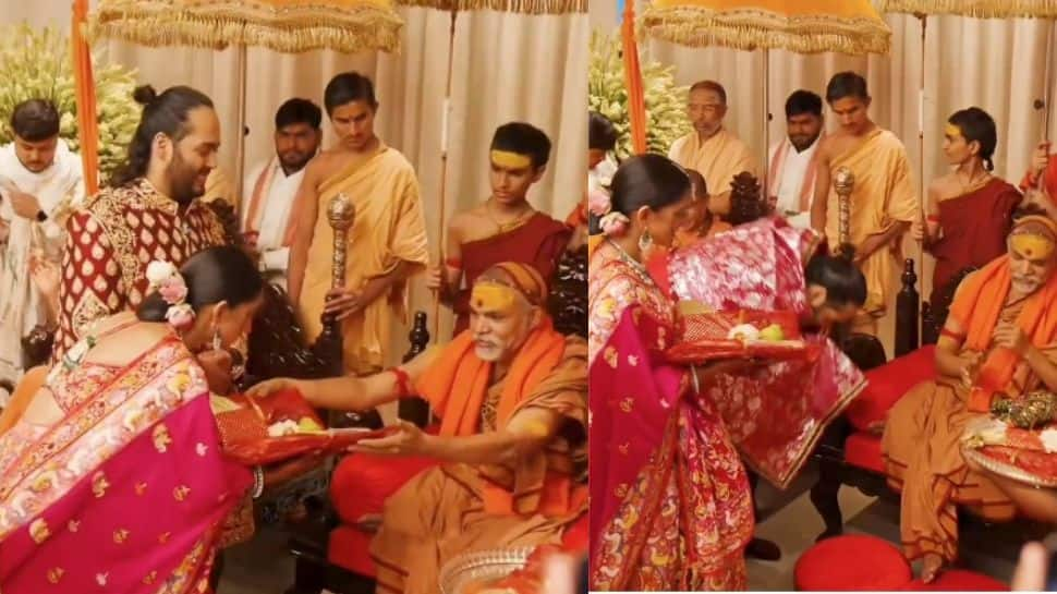 Anant-Radhika Receive Shubh Ashirwad From Swami Sadananda Saraswati And Swami Avimukteshwaranand