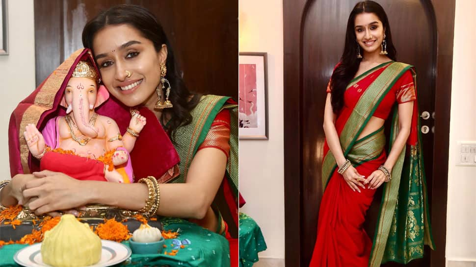 Shraddha Wearing Traditional Saree At Ganpati Festival 