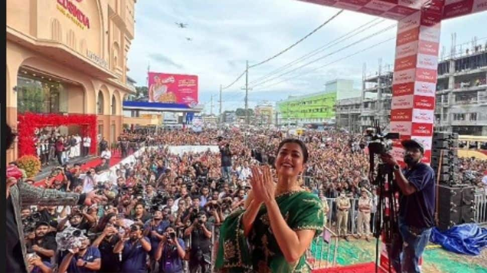 Crowd Adore Rashmika Mandanna&#039;s Charm At An Event In Kerala