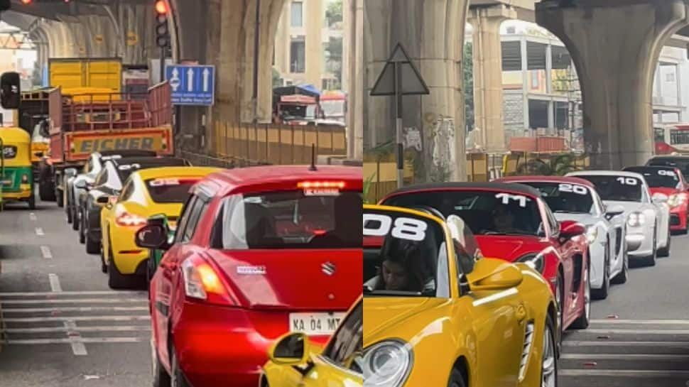 Red Swift Amidst Lane Of Porsches In Bengaluru Traffic Surprises Riders, Watch Viral Video