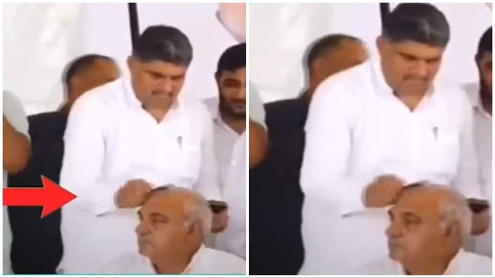 Ex-CM Bhupinder Hooda Caught Getting Hair Combed By Staff During Rally - Watch Viral Video