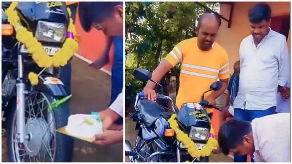 Man Shows Uncontainable Love For Bike, Uses It To Cut Cake In Bizarre Birthday Bash - Viral Video