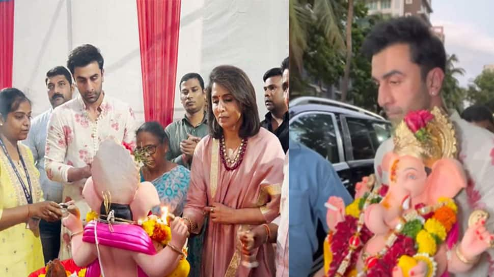 Ganpati Visarjan 2024 Ranbir Kapoor, Mom Neetu Kapoor Perform Aarti