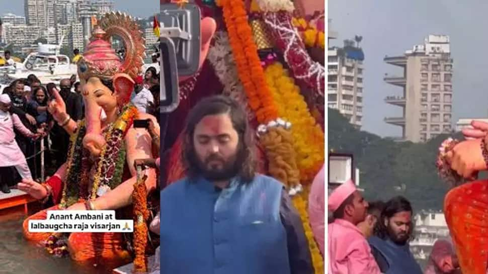 Anant Ambani Stands In A Crowd Like A Common He Bids Adieu To Lalbaugcha Raja