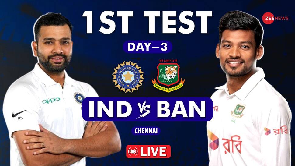 BAN: 158/4 (37) | IND vs BAN Live Cricket Score and Updates, 1st Test Day 3 Stumps: India 6 Wickets Away From Victory