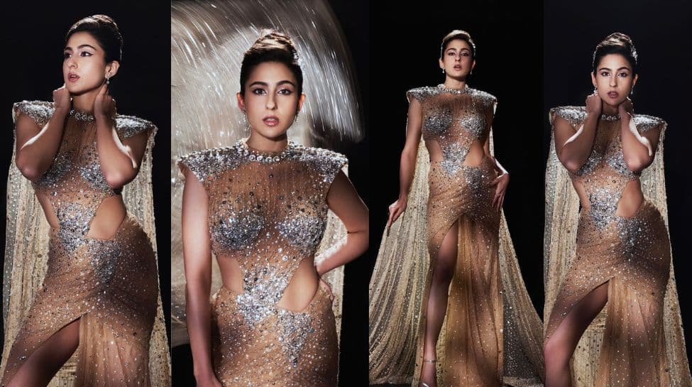 Sara Ali Khan Dazzles In A Glamorous Golden Gown With A Bold Thigh-high Slit