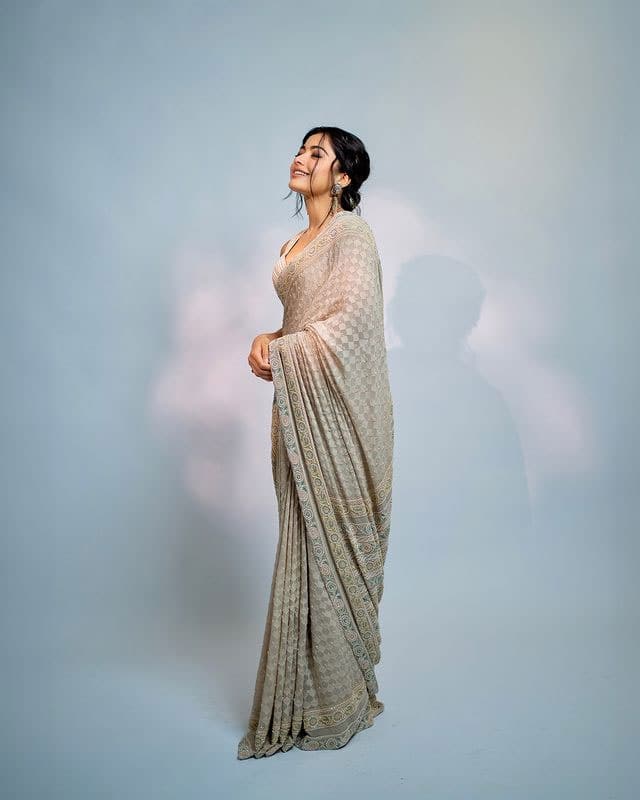 Rashmika In Ivory Saree