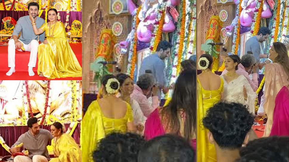 Ranbir Kapoor Touches Panditji’s Feet At Durga Puja Pandal; Tanishaa Mukerji’s Expression Grabs Attention